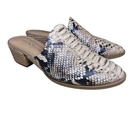 Gibson Latimer Size 7.5 Goat Leather Snake Print Slip-On Slides Heel - Picture 1 of 7